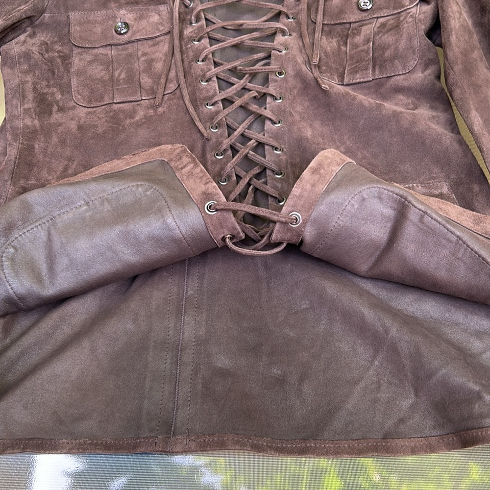 STRENESSE Dark Brown Suede Lace-Up Military Jacket - Picture 9 of 11